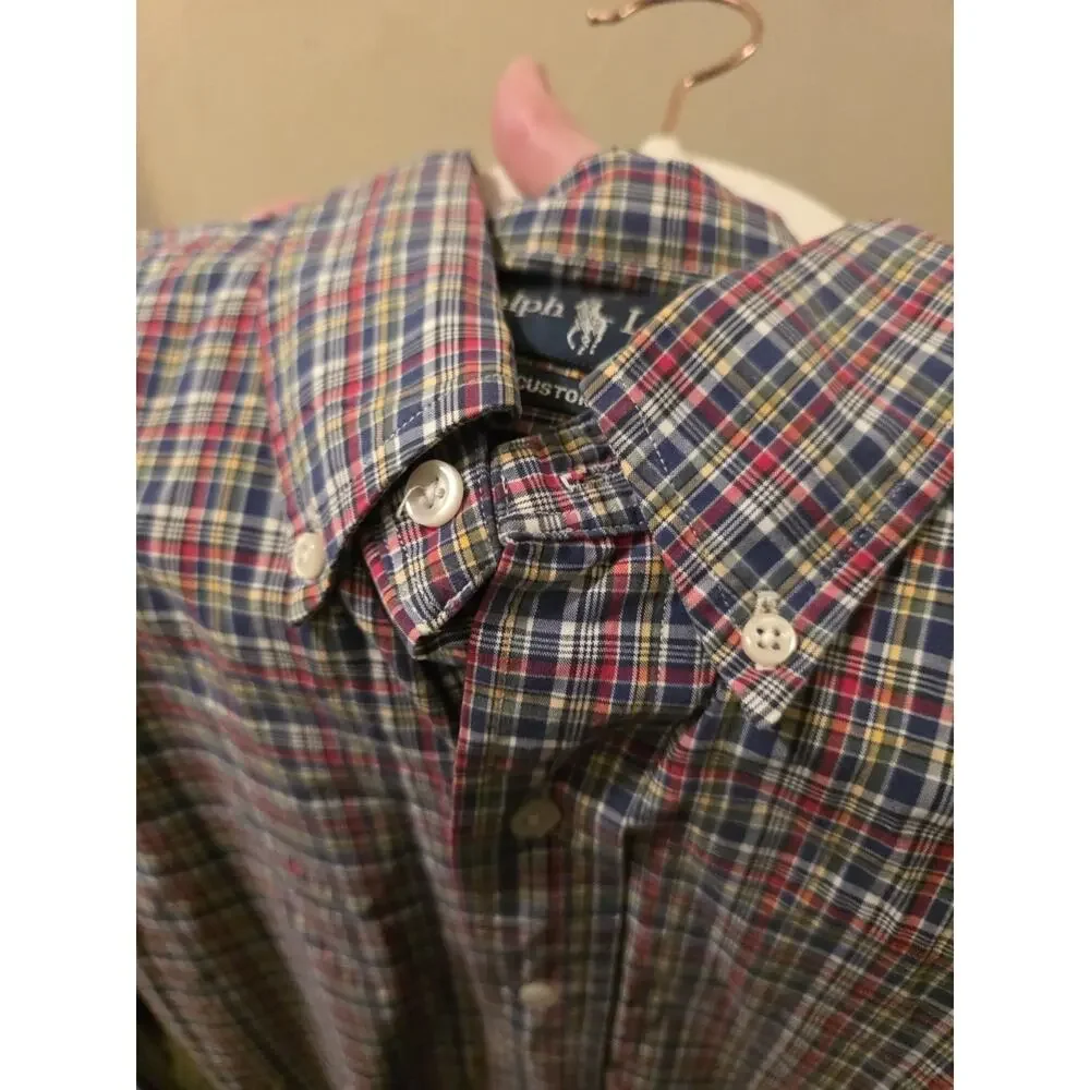 Polo Ralph Lauren Button-Down Red Plaid Dress Shirt Men's Size M Preppy Office